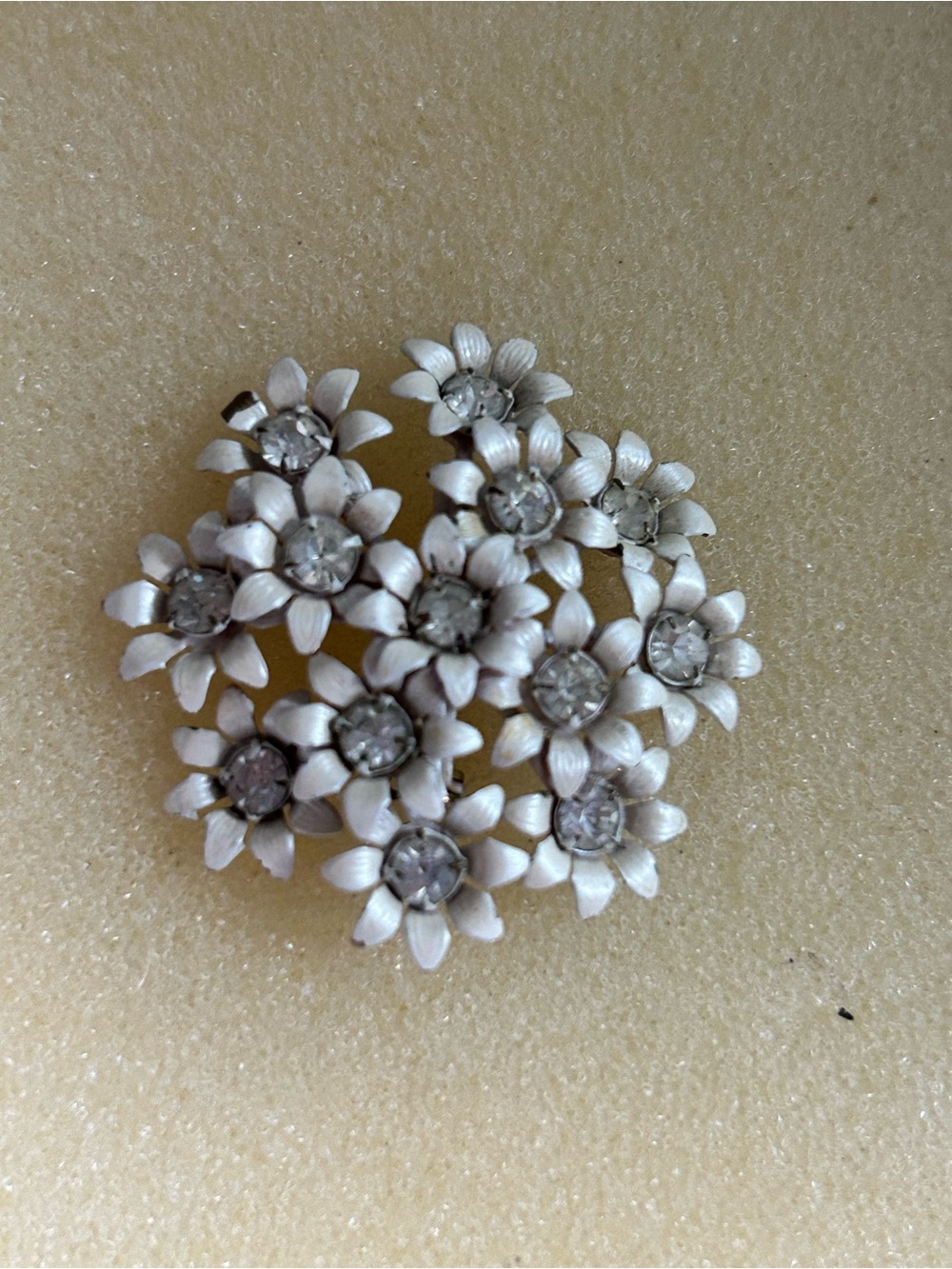 4/$50 Floral Rhinestone Cluster Brooch – White Flower Pin